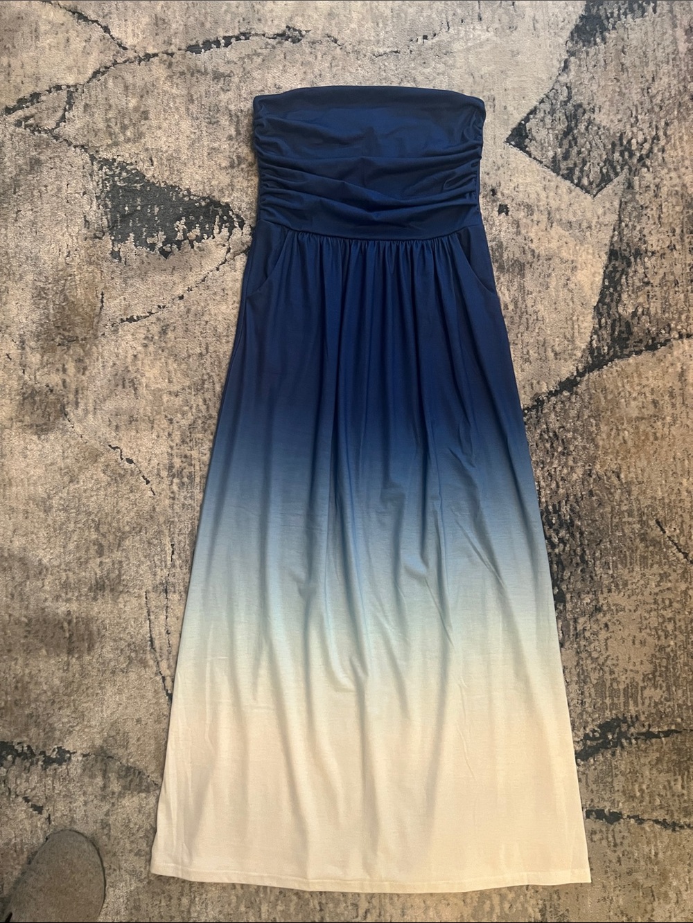 Grace Karin Strapless Ombre Maxi Dress in Navy and Cream